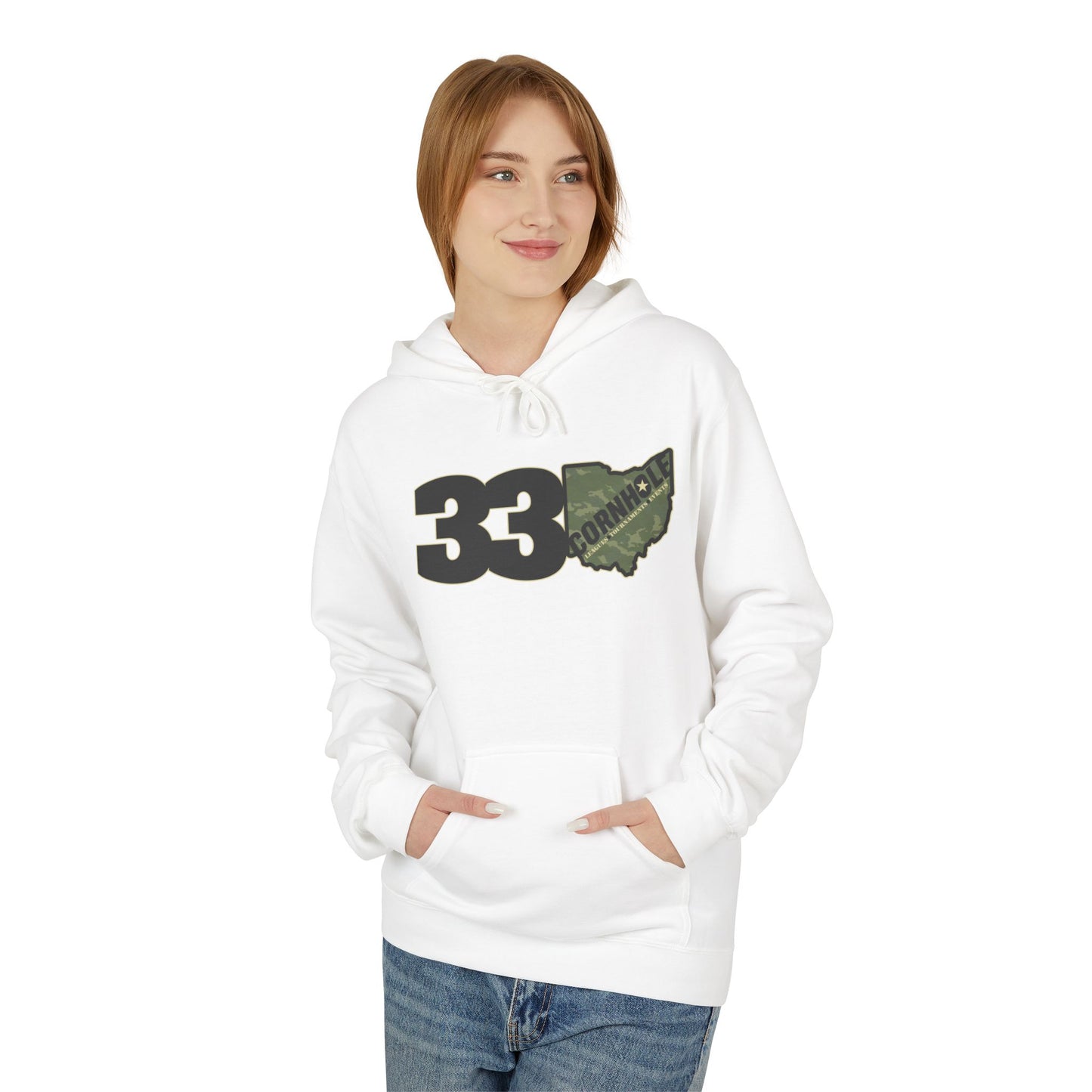330 Cornhole Wide Logo Unisex Midweight Softstyle Fleece Hoodie
